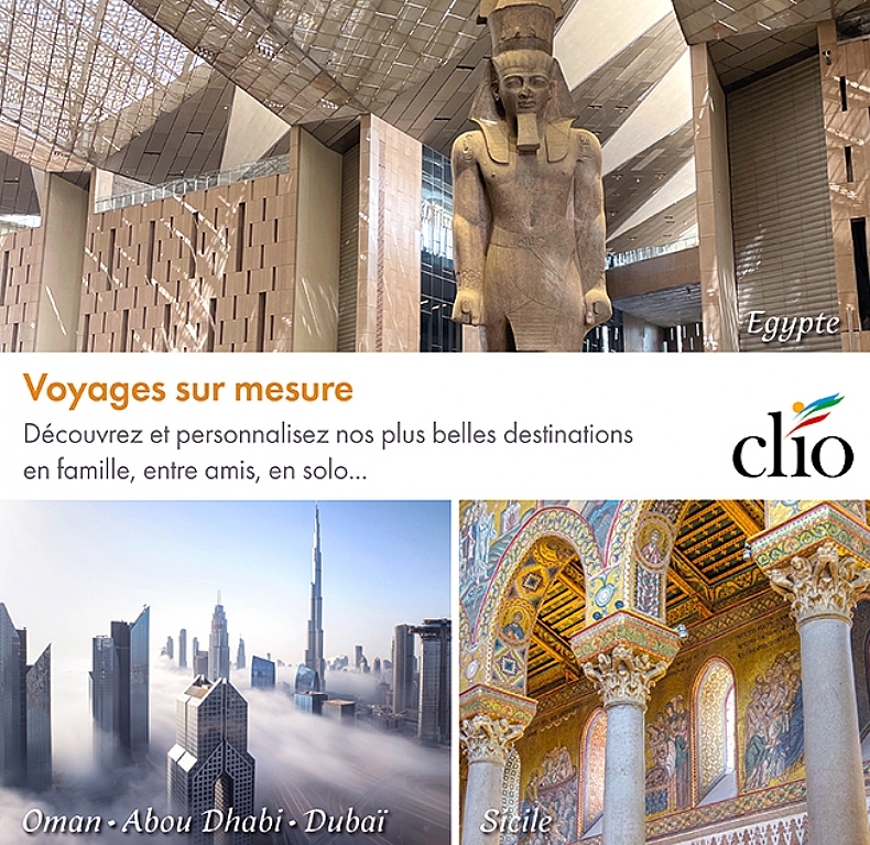 Cr�ez votre voyage sur mesure avec Clio : en Egypte, en Italie, en Gr�ce, en Espagne...